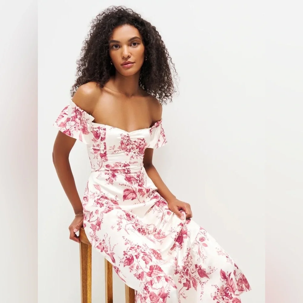 NWT Reformation Sianna Silk Dress -Size 6 in Paris Floral - Picture 5 of 9